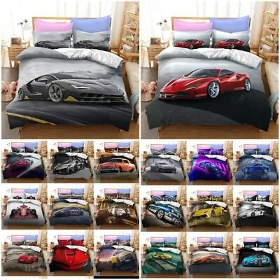 Sports Racing Car Duvet Quilt Cover Pillowcases Single Double Queen Bedding Set • £31.19