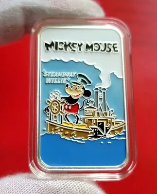 Mickey Mouse  Steamboat Willie  - 1 Troy Oz .999 Fine Silver Enameled Bar # /200 • $45