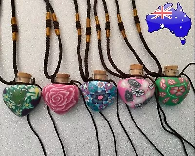Aromatherapy Essential Oil Diffuser Glass Bottle Heart Pendant Necklace Cork Lid • $7.20