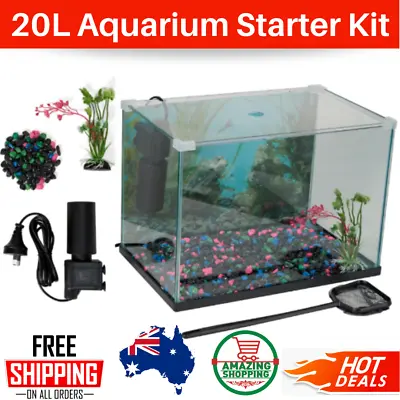 $46.99 • Buy 20 Litre Fish Aquarium Tank Starter Kit Pack With Accessories And Free Shipping