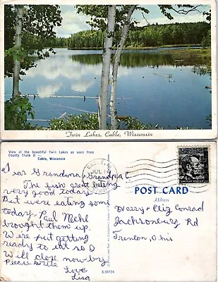 Wisconsin Cable Twin Lakes Beautiful Lake View Posted 1967 VTG Postcard • $9.89