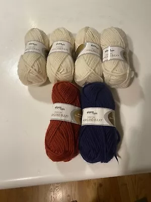 6 Skein Lot ~ Elann ~ 100% Highland Wool Dk Weight Yarn ~ Ecru Brick Red  Navy • $17.99