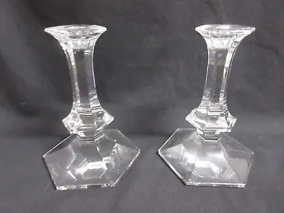 $50 • Buy Pair Signed  Val St Lambert Elysee 7  Glass Crystal Candlestick Holders
