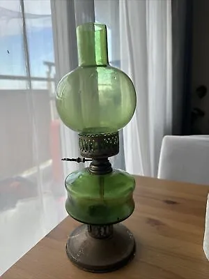 Vintage Green Glass Oil Lamp • £50