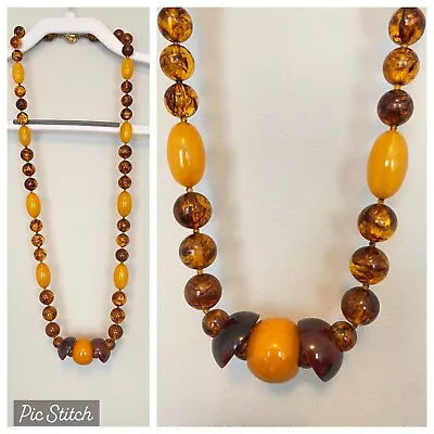 HUGE Vtg Tortoise Shell Root Beer Lucite Necklace Faux Amber Butterscotch Beads • $25