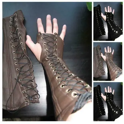 Medieval Gothic Steampunk Leather Bracer Bandage Gloves Cosplay Accessories • $61.08