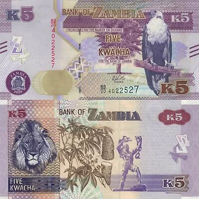 Zambia 5 Kwacha (2020) - Lion/Cassava P-New New Date UNC • $1.35