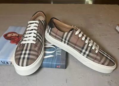 New Burberry Men's Rangleton Men's Check Canvas Low Top Sneakers Shoes 44/us 11 • $450