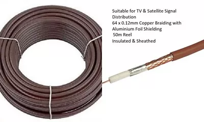 Labgear Rg6 Tv Aerial Digital Sky Satellite Virgin Coax Cable Brown 50m Wire • £8.99