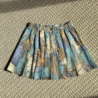 Natty Vintage Rare 90s Pleated Nautical Pattern Blue Tennis Mini Skirt Size 6 • $35