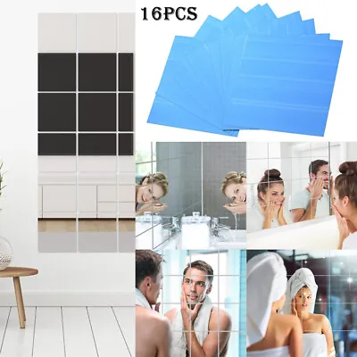 £3.09 • Buy 16x Mirror Tiles Wall Sticker Self Adhesive Square Stick On Art Home Decor 15x15