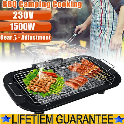 Electric BBQ Table Top Grill Barbecue Kitchen Smokeless Home Cooking Party Beach • £27.16