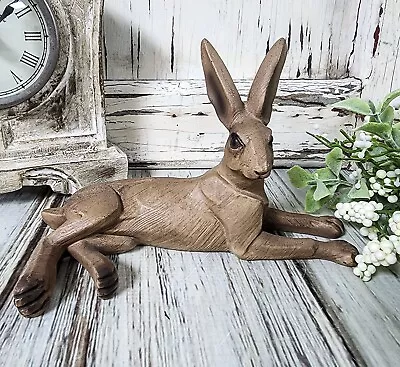 Brown Wood Look Resting Rabbit Figurine Rustic Summer Vintage Style Decor  • $23.99