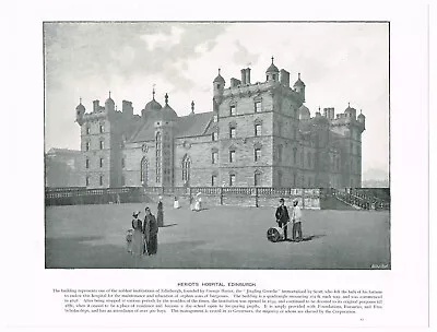 Edinburgh Heriot's Hospital Scotland Antique Picture Print 1900 SIS#15 • £3.99