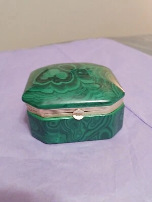 $24.95 • Buy Andrea By Sadek Malachite Style Green Porcelain Trinket Box W Gold Rim #7496