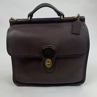 Vintage Coach Willis Bag Dark Brown Leather Brass Hardware Turnkey Open Rare • $219