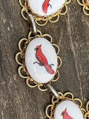 VTG Glass Beaded Painted Cardinal Bird Costume Jewelry Bracelet • $2.25
