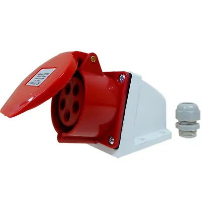 16 Amp Socket 5 Pin Surface Wall Mount 400V 3 Phase Red Outdoor IP44 Industrial • £11.95