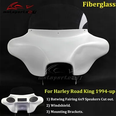 Fiberglass Fairing Batwing Windshield W/Bracket For Harley Road King 6x9 Speaker • $491.22