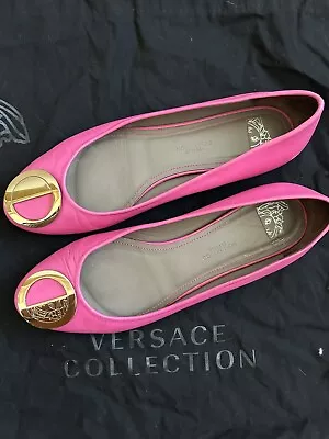 Versace Collection Pink Leather Ballets Flat Shoes Sz 8.5 • $100