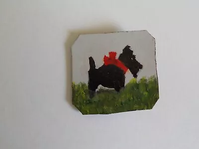 Vintage Studio Leather Scottie Dog Button Painted Drawn New Signed • $4.95