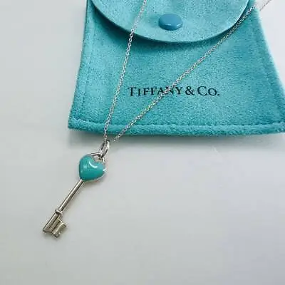 Tiffany Heart Key Charm Necklace Blue • $384.53