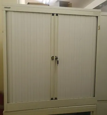 White Bisley Tambour Steel Filing Storage Workshop Garage Cabinet FREE POST • £180