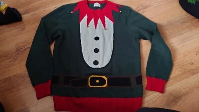 £2.99 • Buy Green Red Mens Elf Jingle Bell Christmas Jumper Size M Knitted Style George Asda
