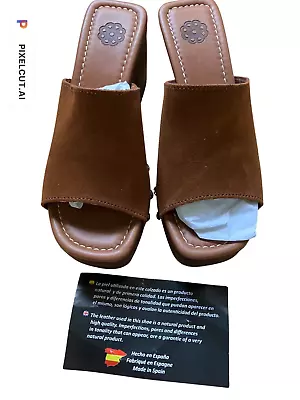 New Classic Brown Leather Mules Tack Finished Design Shoes Bueno Spain US 6.5 • $46.10