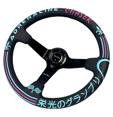 350mm 3 Deep Dish 6-bolt Steering Wheel Black Leather Adrenaline Limited Edition • $84.96