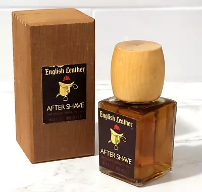 MEM English Leather Aftershave 4 Oz Bottle Vintage With Wooden Box   (#m30 • $60