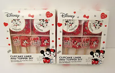 Valentines Day Lot Of 2 Disney Mickey Minnie Mouse Cupcakes Liner And Topper Set • $7.25