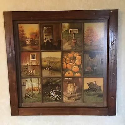 VTG Homco B. Mitchell 12 Window Pane Autumn Pictures Rustic Frame-Free Shipping • $84.98