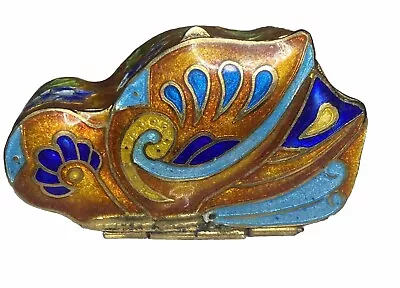 Vintage Cloisonne Enamel Unusual -Shaped Trinket Box With Peacock Motif • $15