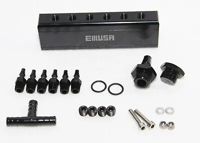 $22 • Buy BLACK 1/8  NPT 6 Port Vacuum Manifold Kit Fit Turbo Boost Intake Manifold