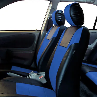 Blue Black Leatherette Car Seat Covers Front Buckets Synthetic Leather Auto • $33.97