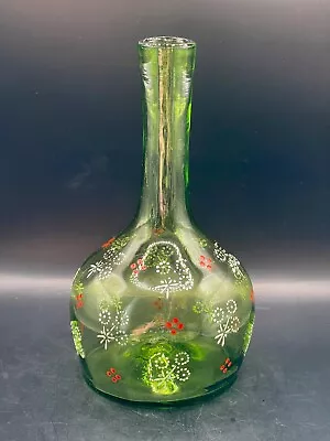 Vintage Green Barber Bottle Enamel Floral Design • $70.84