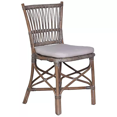 Tropica Hamptons Rattan Dining Chair Side Chair Grey Washed Linen Fabric Seat  • $281