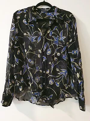 Equipment Femme Floral Button Up Silk Blouse Top Size L Exc Condition Tie Front • $55