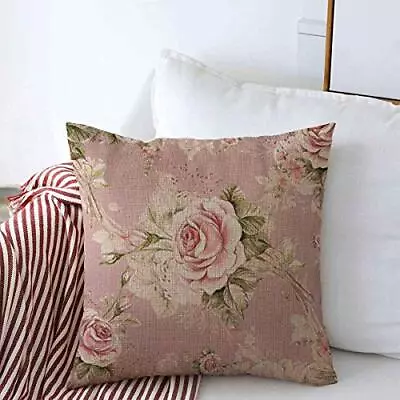 Pillow Case Floral Pink Watercolor Roses Bud Abstract Leaf Flower Pattern Vin... • $18