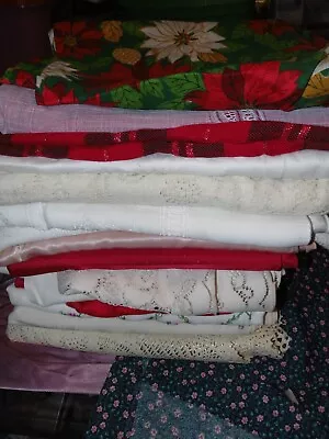 Large Lot Of Vintage Table Cloths - 15 Total- Lacey Embroidery Christmas Plastic • $20