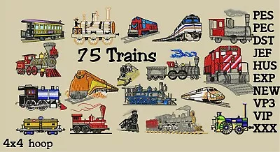 Machine Embroidery Designs - 75 Trains Embroidery Designs - Pes Dst Jef Formats • £3.99