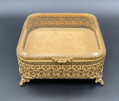 Vintage Matson Jewelry Box Ormolu Floral Detail Casket Beveled Glass Trinket Box • $65