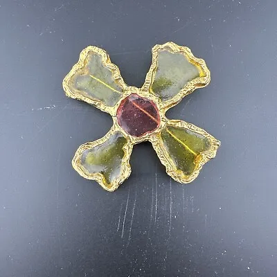 Vintage Signed  Joy  Poured Resin Maltese Cross Brooch 2” / Stained Glass • $60