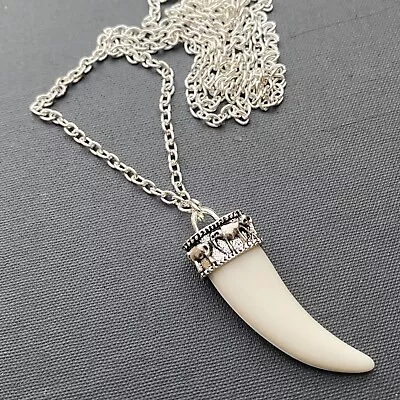 1 X Elephant Tooth Horn Tusk Charm ( 40 X 15mm )  Pendant Necklace  30  Chain • £4.50