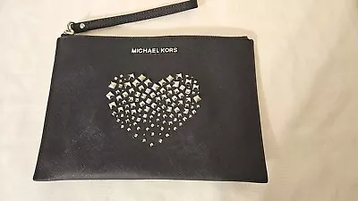 Michael Kors Saffiano Heart Studded Wristlet Clutch Navy Blue • $16.99