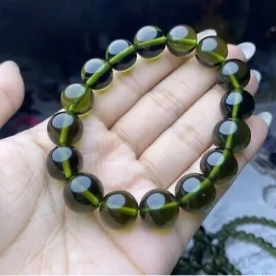 Title : 8mm Moldavite Czech Meteorite Impact Glass Bracelet Natural Rough • $135.65