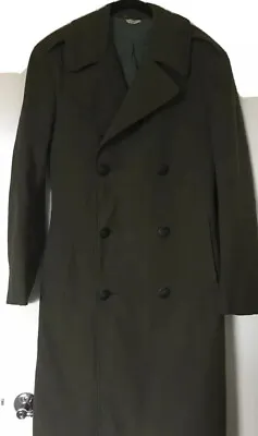 Military 100% Wool Vintage Serge Green Peacoat Trench Coat-Small. • $53.99