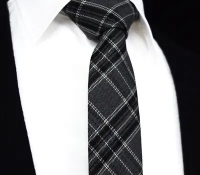 £9.39 • Buy Wool Mens Scottish Tartan Tie Skinny Slim Plaid Grey Black White Check 401-12 UK
