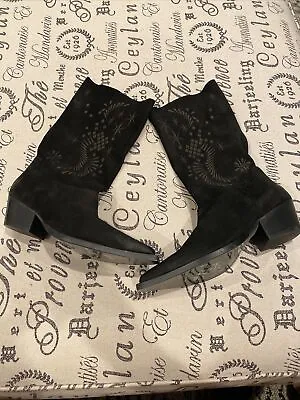 Free People Boot Moon & Back Slouch Western Pattern Black Suede 40 /10 • $121.68